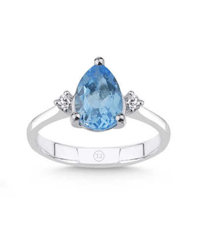 Pırlantalı Blue Topaz Damla Kesim